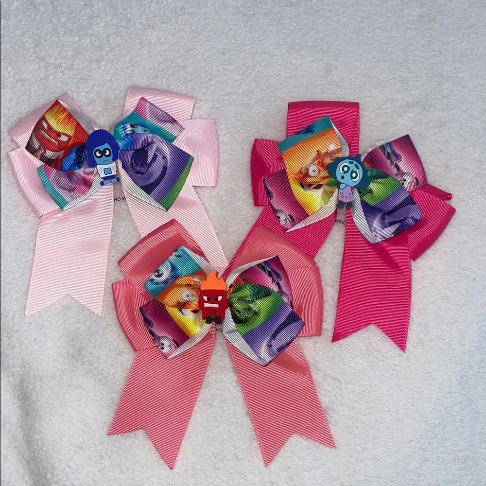 Colorful Inside Out Character Hair Bows set of 3 new